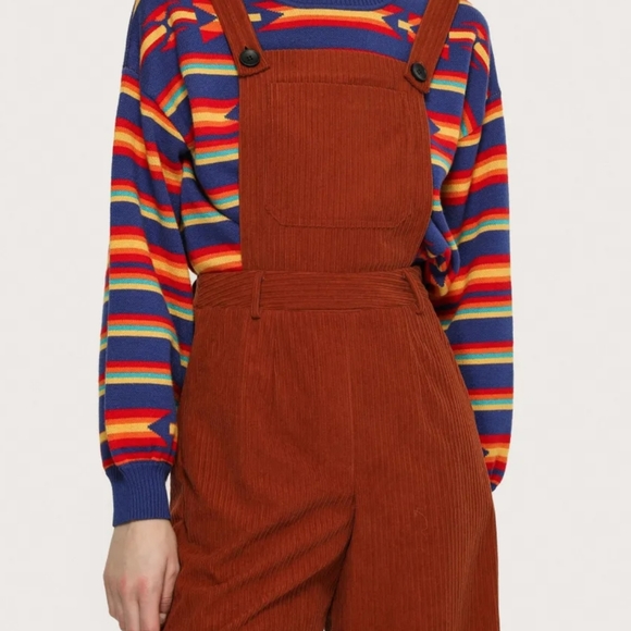 Burnt Orange Corduroy Jumpsuit Overalls Wide Leg XL - Picture 11 of 13